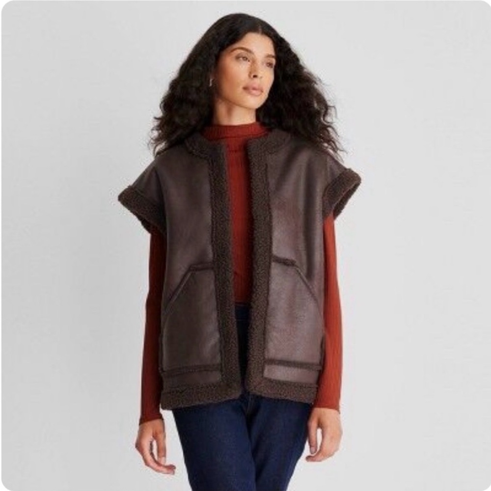 Future Collective 2X Elegant Dark Brown Faux Shearling Lined Leather Vest